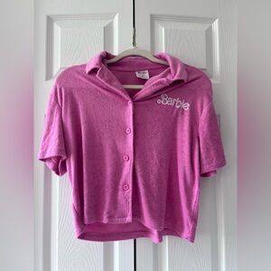 Barbie Pink Terry Polo Button-Up Top